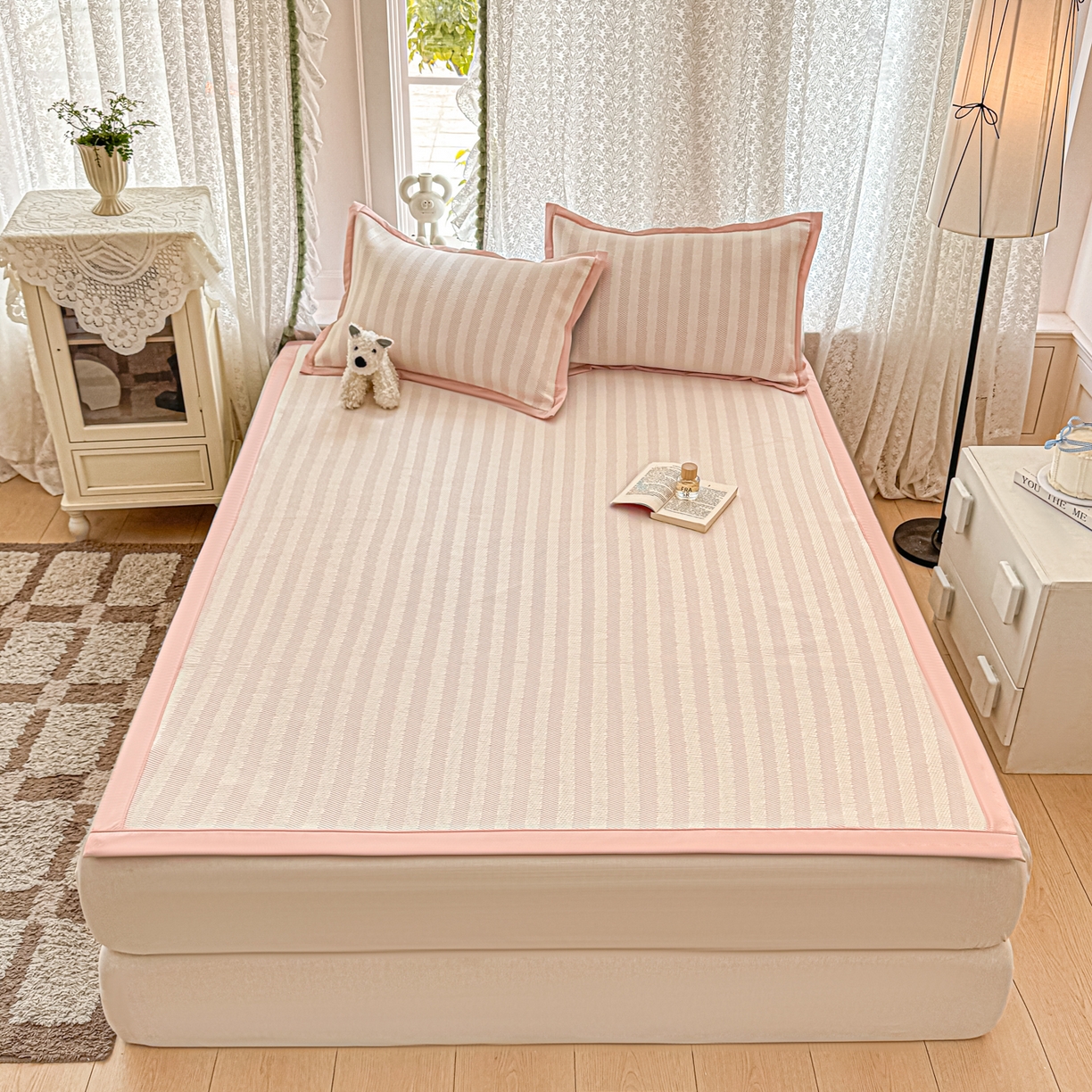 91家纺网 家纺一手货源 找家纺 川悦生活 2026新款PE凉感提花豆豆席平铺款三件套 甜心-奶粉