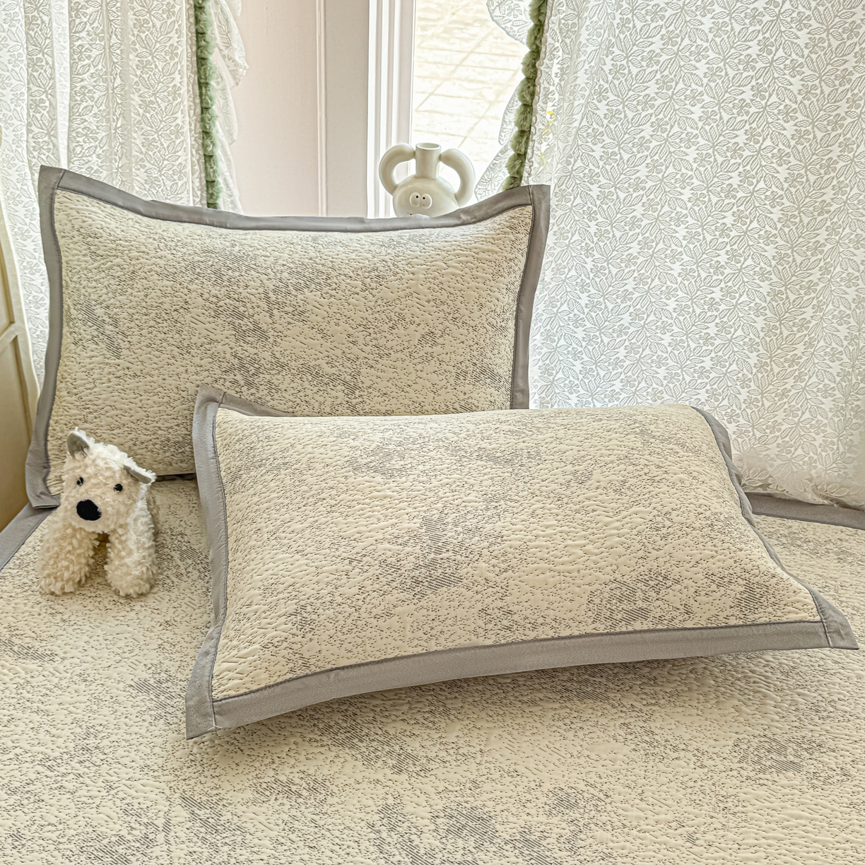 91家纺网 家纺一手货源 找家纺 川悦生活 2026新款PE凉感提花豆豆席平铺款三件套 尼尔-星灰