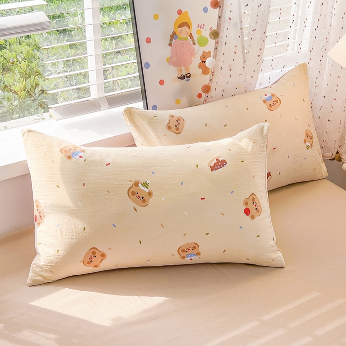 91家纺网 家纺一手货源 找家纺 简冠家纺 2026新款仿棉水洗棉四件套 咖啡熊