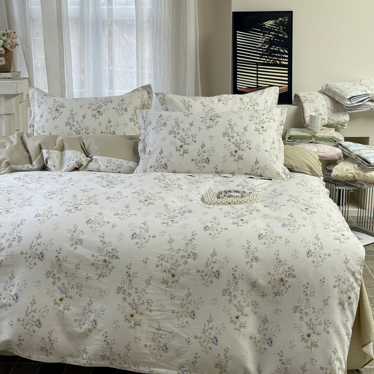 91家纺网 家纺一手货源 找家纺 美丽坊 2026新款跨境外贸爆款高支数高密度全棉纯棉四件套 晨间诗集