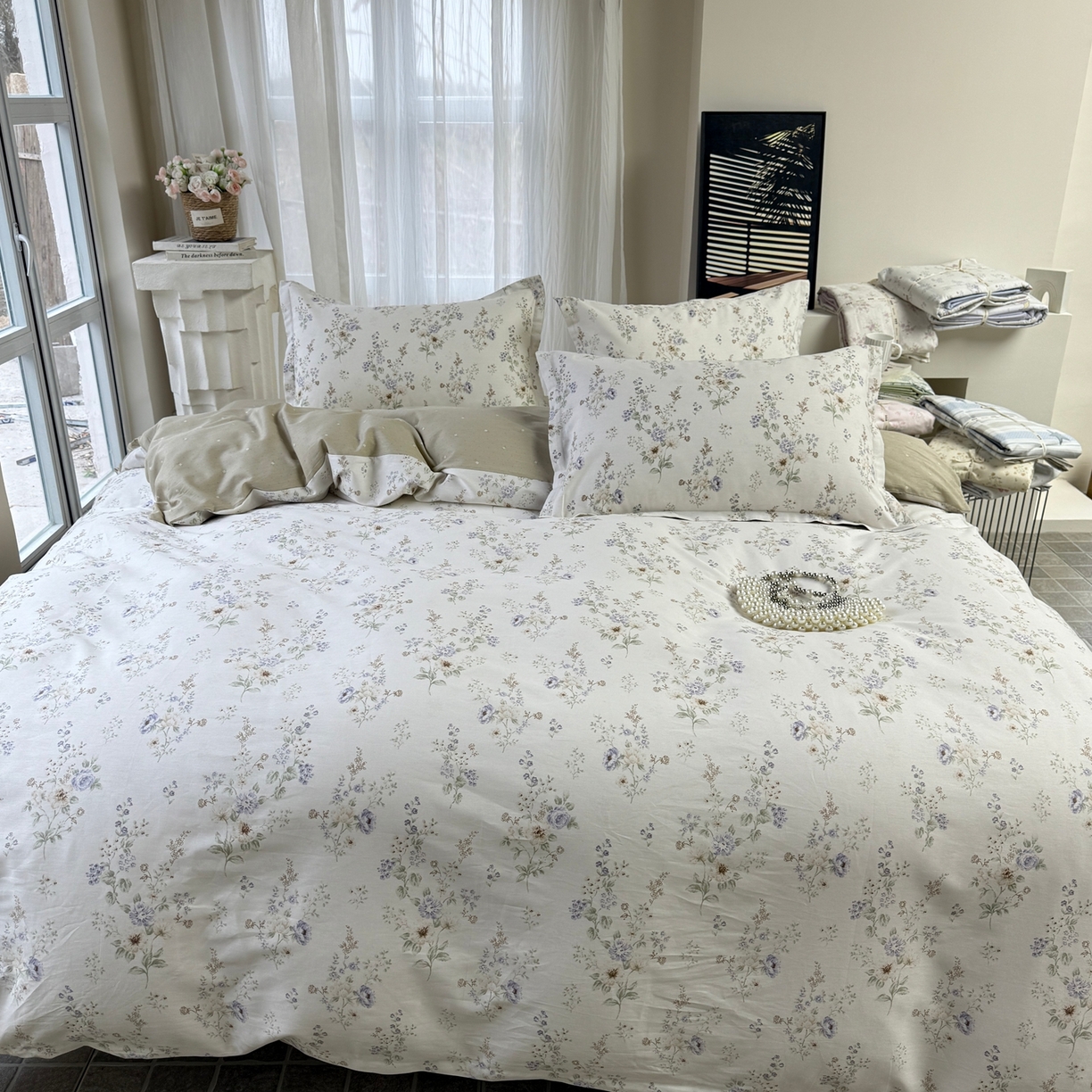 91家纺网 家纺一手货源 找家纺 美丽坊 2026新款跨境外贸爆款高支数高密度全棉纯棉四件套 晨间诗集