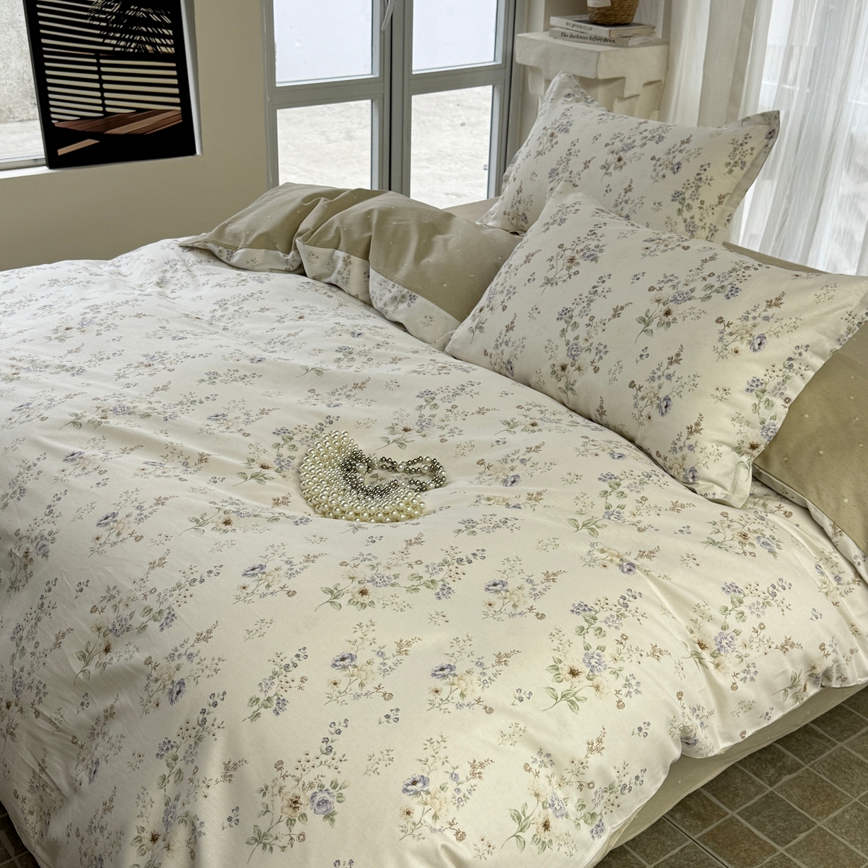 91家纺网 家纺一手货源 找家纺 美丽坊 2026新款跨境外贸爆款高支数高密度全棉纯棉四件套 晨间诗集