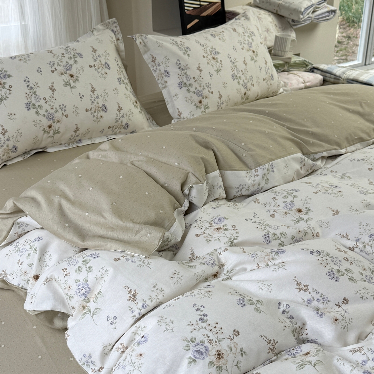 91家纺网 家纺一手货源 找家纺 美丽坊 2026新款跨境外贸爆款高支数高密度全棉纯棉四件套 晨间诗集