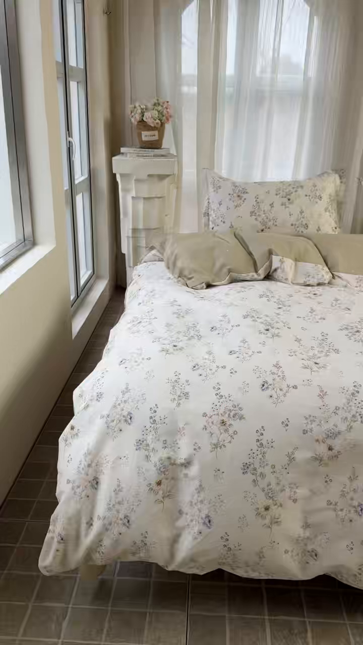 91家纺网 家纺一手货源 找家纺 美丽坊 2026新款跨境外贸爆款高支数高密度全棉纯棉四件套 晨间诗集