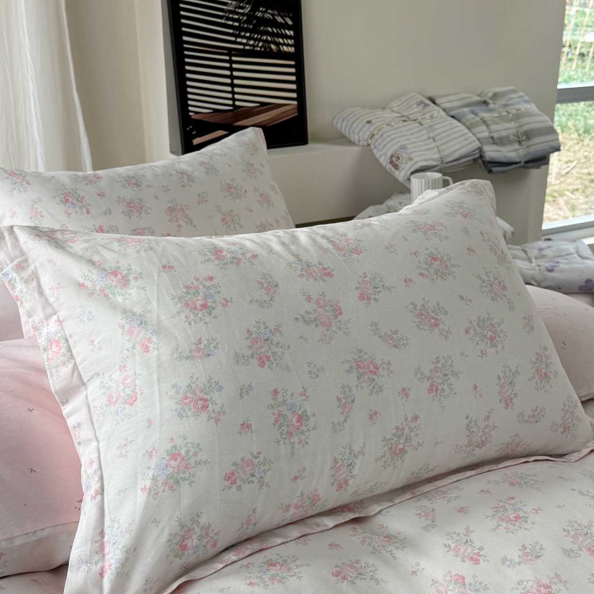 91家纺网 家纺一手货源 找家纺 美丽坊 2026新款跨境外贸爆款高支数高密度全棉纯棉四件套 粉妆