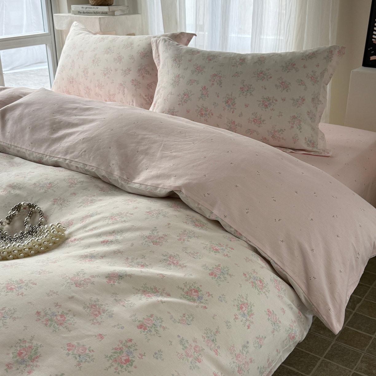 91家纺网 家纺一手货源 找家纺 美丽坊 2026新款跨境外贸爆款高支数高密度全棉纯棉四件套 粉妆