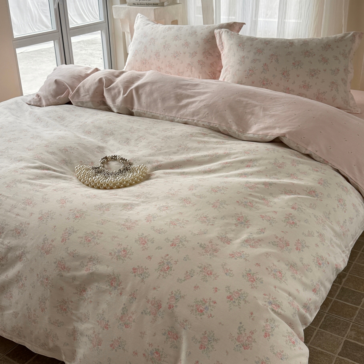 91家纺网 家纺一手货源 找家纺 美丽坊 2026新款跨境外贸爆款高支数高密度全棉纯棉四件套 粉妆