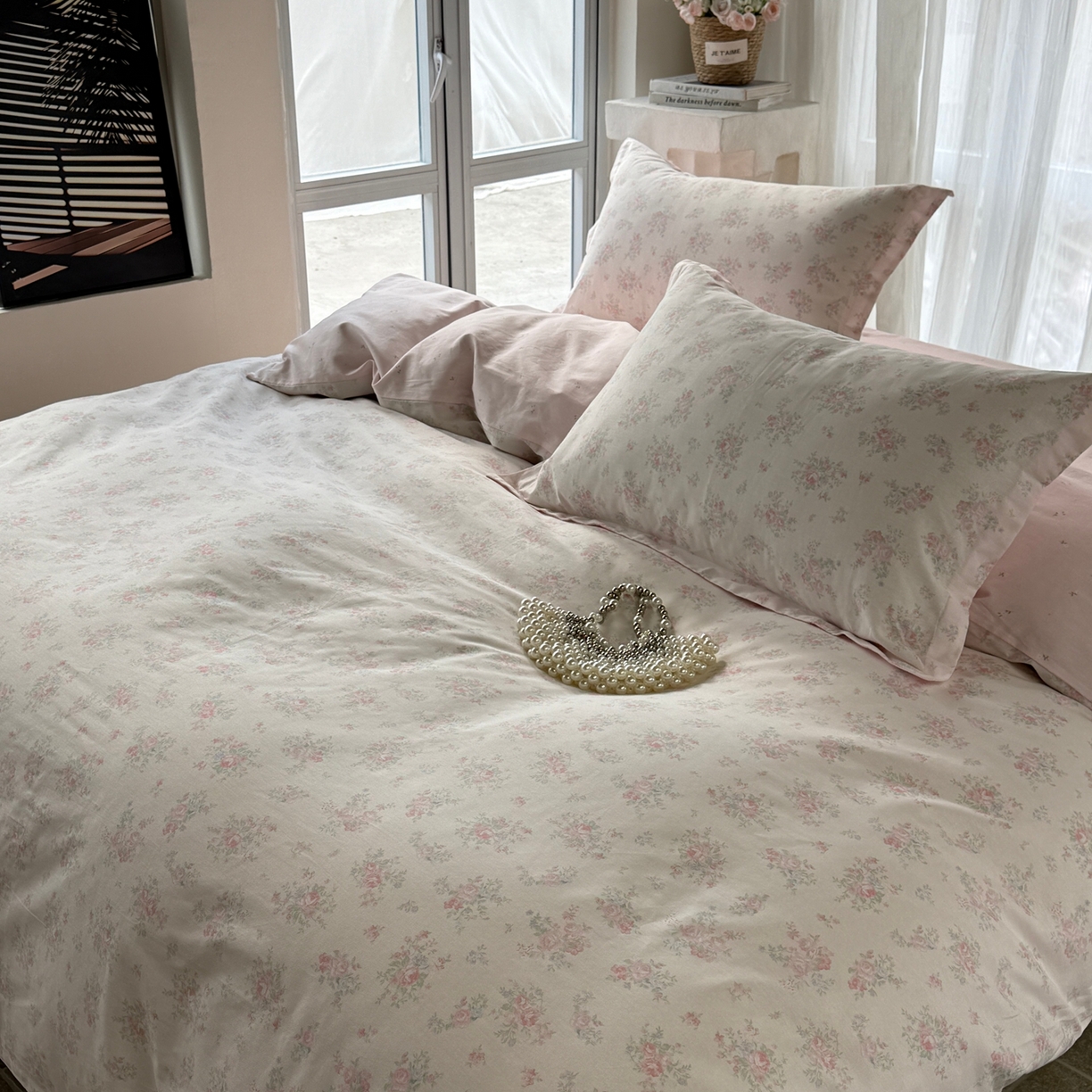 91家纺网 家纺一手货源 找家纺 美丽坊 2026新款跨境外贸爆款高支数高密度全棉纯棉四件套 粉妆