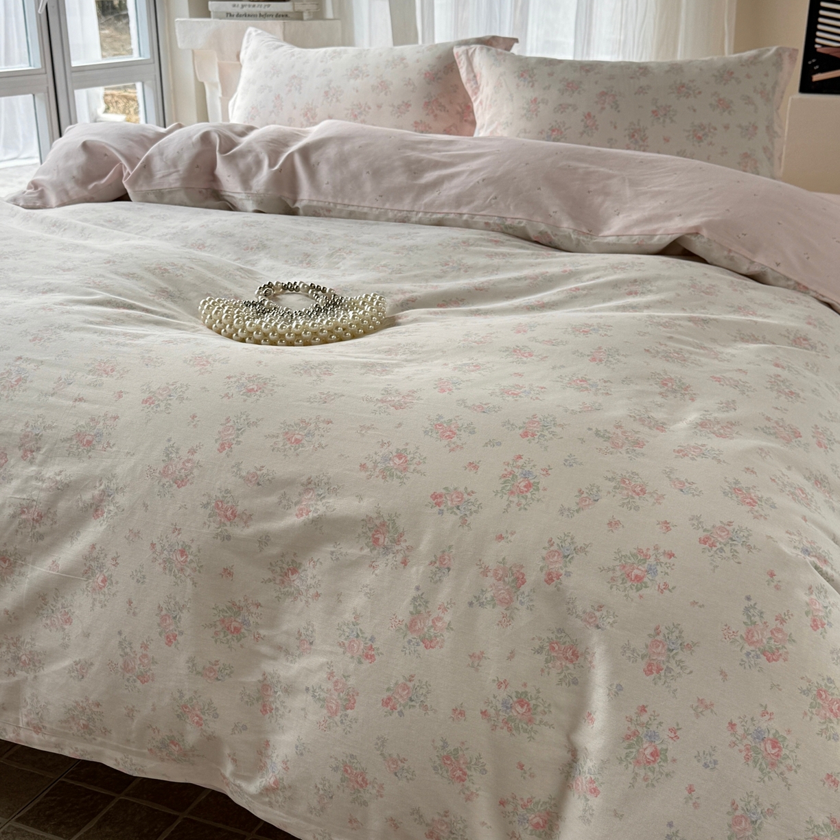 91家纺网 家纺一手货源 找家纺 美丽坊 2026新款跨境外贸爆款高支数高密度全棉纯棉四件套 粉妆