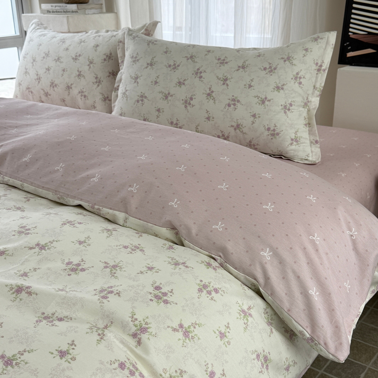 美丽坊 2026新款跨境外贸爆款高支数高密度全棉纯棉四件套 暮紫流云