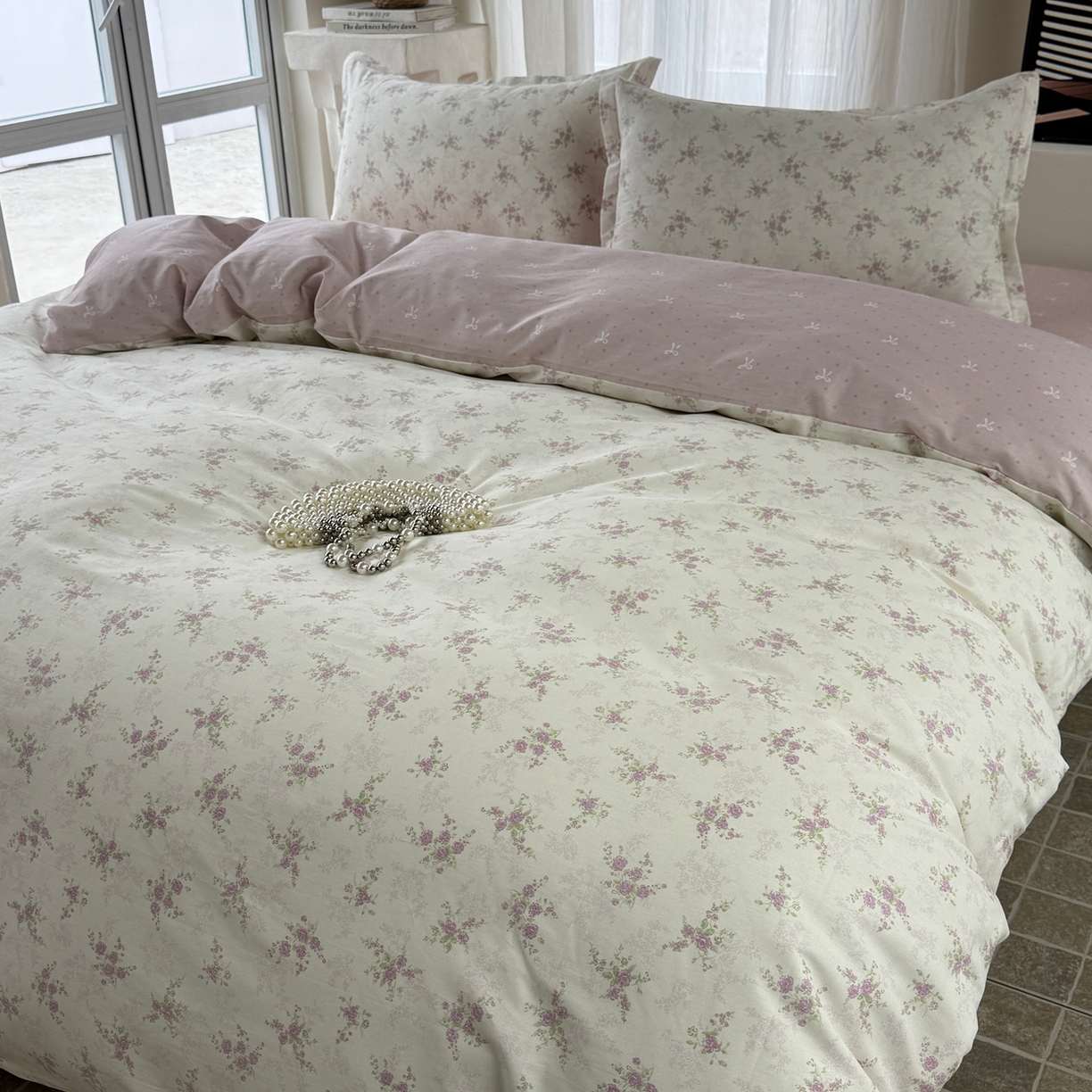 91家纺网 家纺一手货源 找家纺 美丽坊 2026新款跨境外贸爆款高支数高密度全棉纯棉四件套 暮紫流云