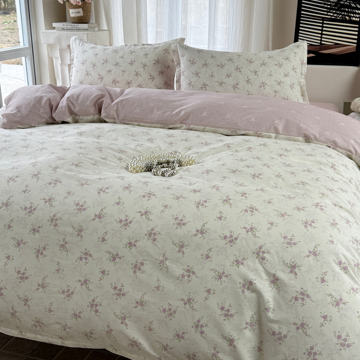 91家纺网 家纺一手货源 找家纺 美丽坊 2026新款跨境外贸爆款高支数高密度全棉纯棉四件套 暮紫流云