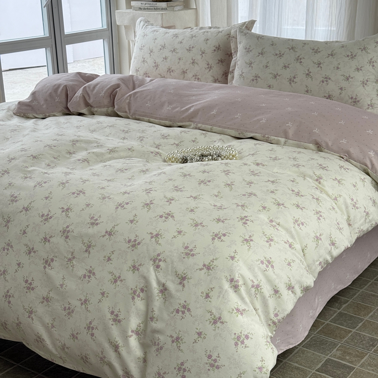 91家纺网 家纺一手货源 找家纺 美丽坊 2026新款跨境外贸爆款高支数高密度全棉纯棉四件套 暮紫流云