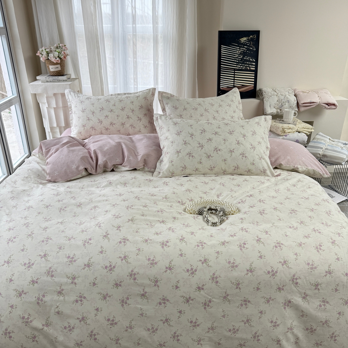 91家纺网 家纺一手货源 找家纺 美丽坊 2026新款跨境外贸爆款高支数高密度全棉纯棉四件套 暮紫流云