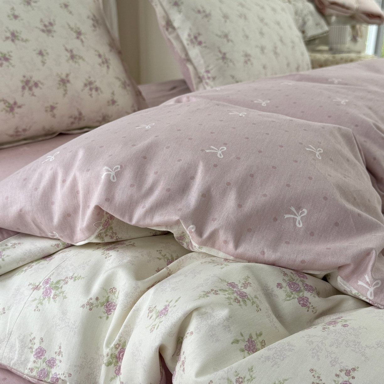 91家纺网 家纺一手货源 找家纺 美丽坊 2026新款跨境外贸爆款高支数高密度全棉纯棉四件套 暮紫流云