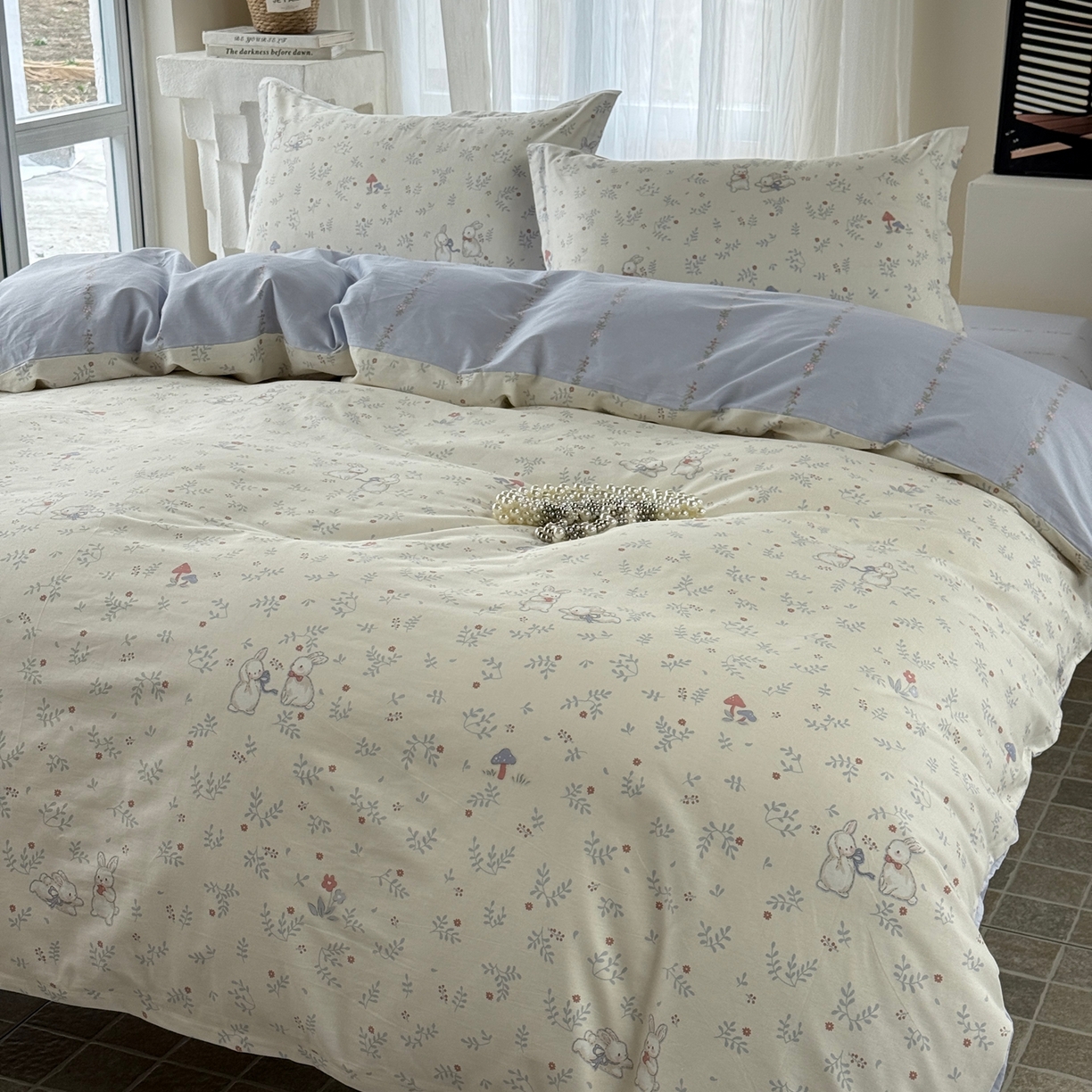 91家纺网 家纺一手货源 找家纺 美丽坊 2026新款跨境外贸爆款高支数高密度全棉纯棉四件套 妮可兔