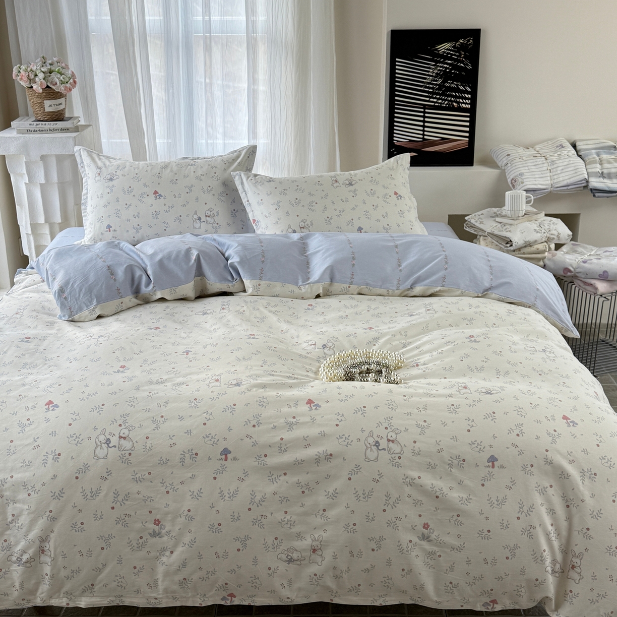 91家纺网 家纺一手货源 找家纺 美丽坊 2026新款跨境外贸爆款高支数高密度全棉纯棉四件套 妮可兔