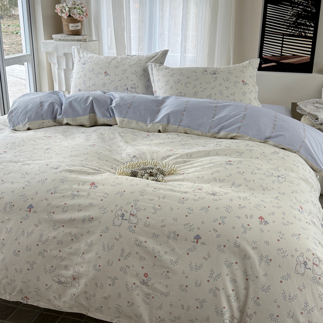 91家纺网 家纺一手货源 找家纺 美丽坊 2026新款跨境外贸爆款高支数高密度全棉纯棉四件套 妮可兔