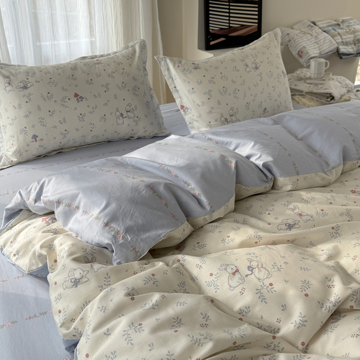 91家纺网 家纺一手货源 找家纺 美丽坊 2026新款跨境外贸爆款高支数高密度全棉纯棉四件套 妮可兔