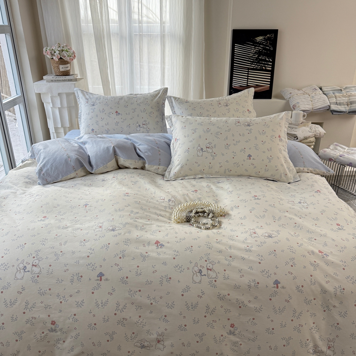 91家纺网 家纺一手货源 找家纺 美丽坊 2026新款跨境外贸爆款高支数高密度全棉纯棉四件套 妮可兔