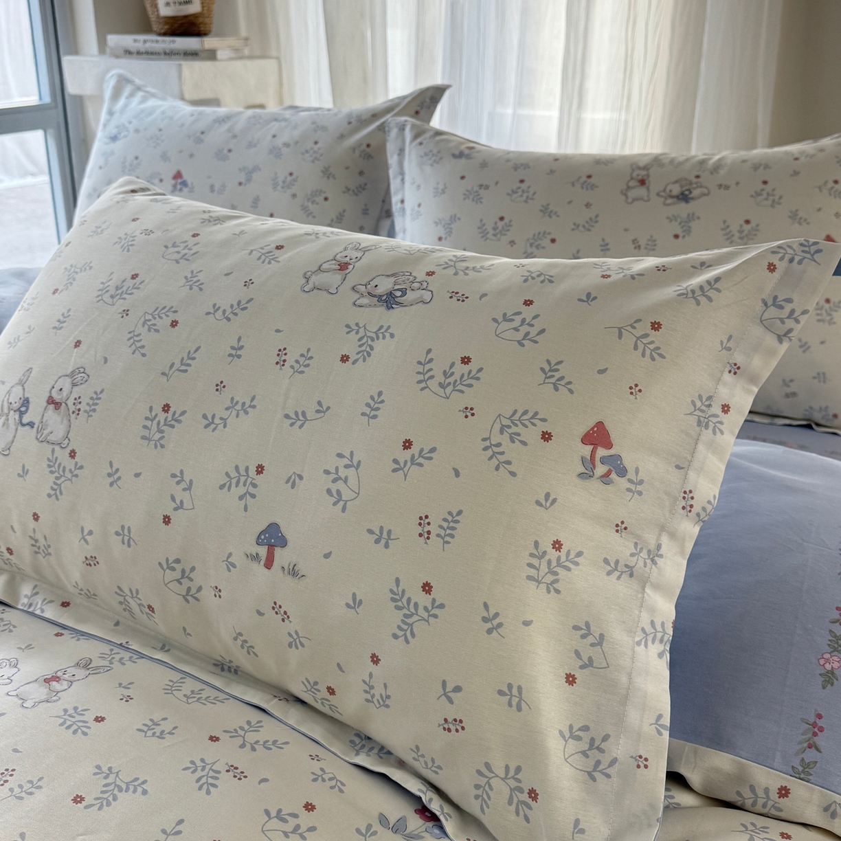 91家纺网 家纺一手货源 找家纺 美丽坊 2026新款跨境外贸爆款高支数高密度全棉纯棉四件套 妮可兔