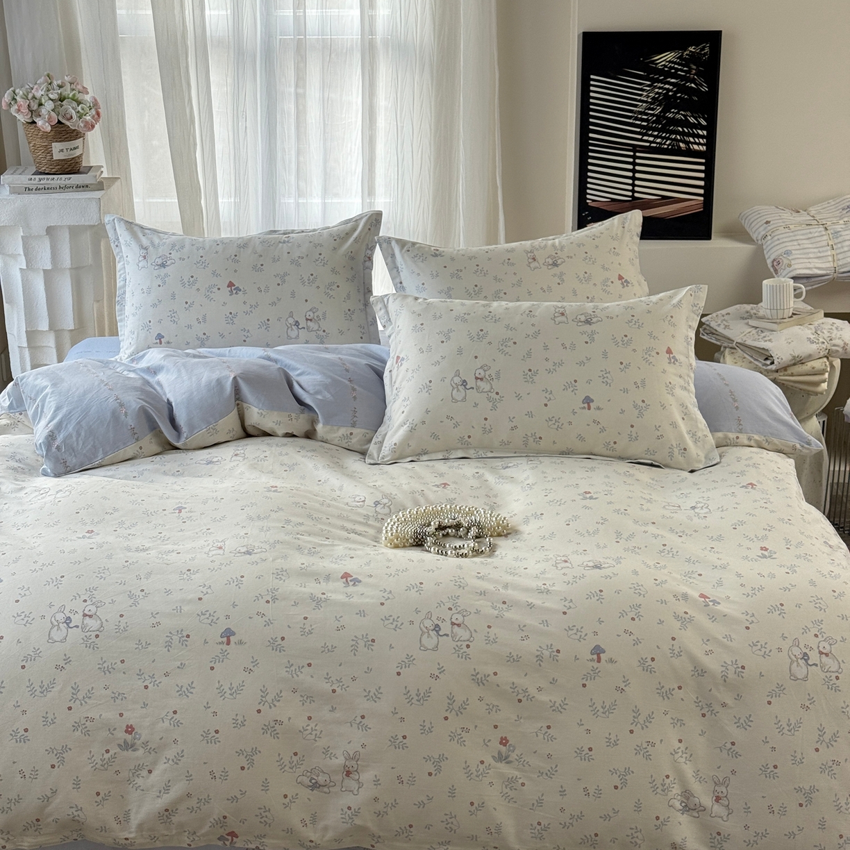 91家纺网 家纺一手货源 找家纺 美丽坊 2026新款跨境外贸爆款高支数高密度全棉纯棉四件套 妮可兔