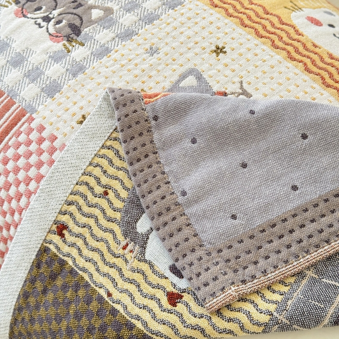 91家纺网 家纺一手货源 找家纺 乐家毛巾被（工厂自产自销） 2026新款全棉A类母婴级卡通软绵绵系列枕巾隔汗巾 格子花猫