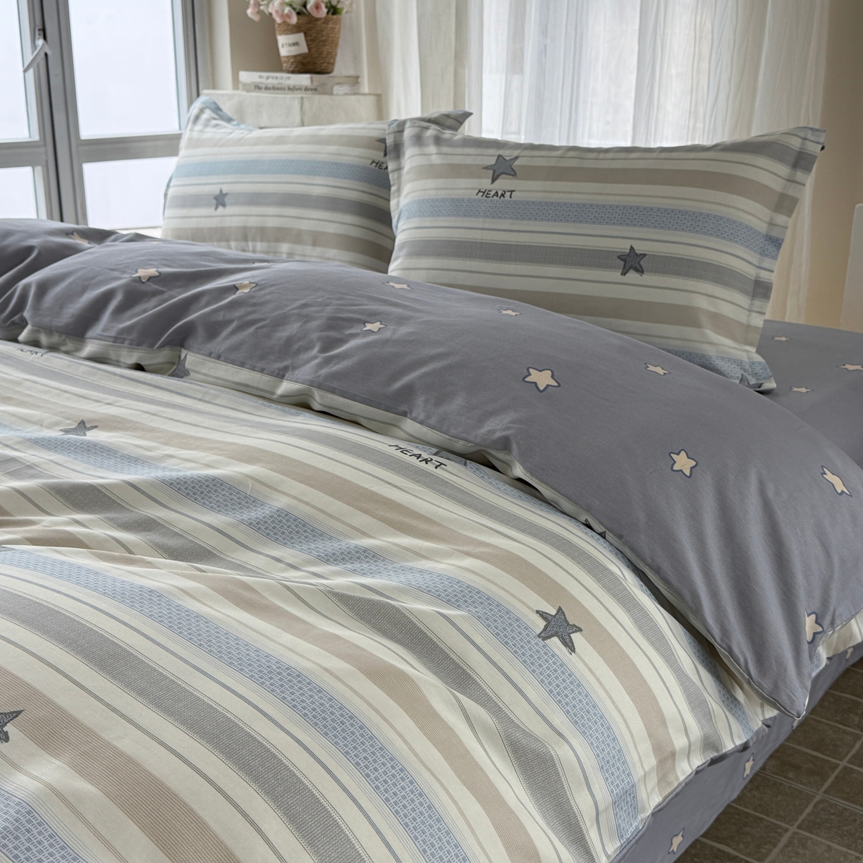 美丽坊 2026新款跨境外贸爆款高支数高密度全棉纯棉四件套 天真蓝