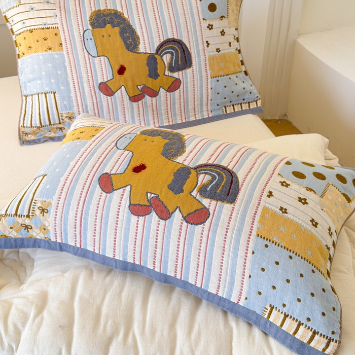 乐家毛巾被（工厂自产自销） 2026新款全棉A类母婴级卡通软绵绵系列枕巾隔汗巾 欢乐木马