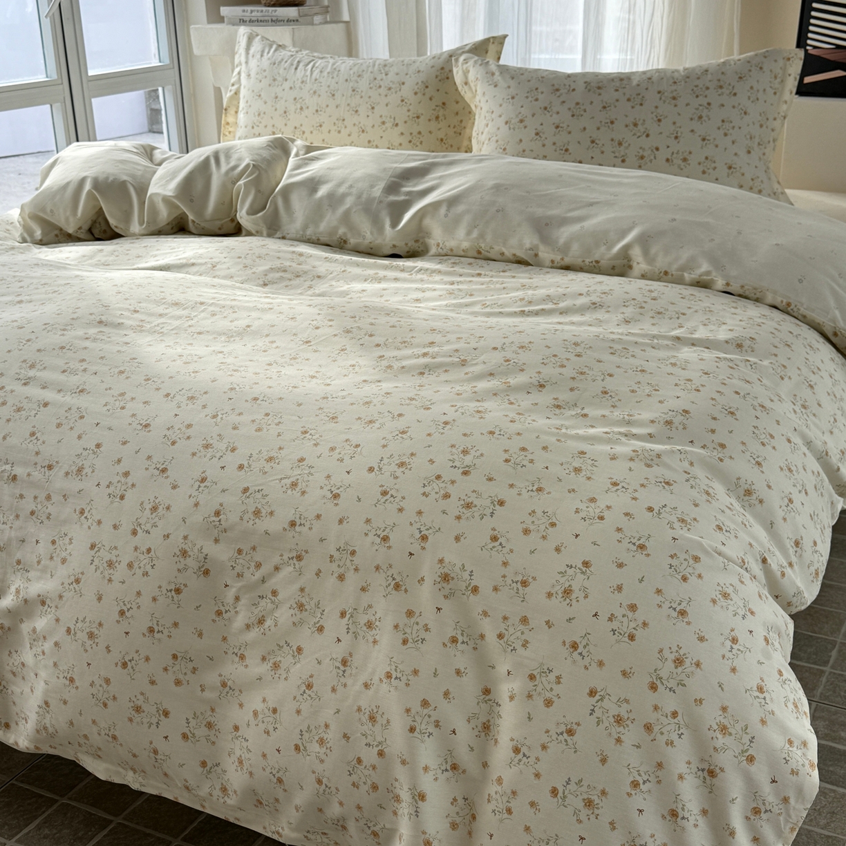 91家纺网 家纺一手货源 找家纺 美丽坊 2026新款跨境外贸爆款高支数高密度全棉纯棉四件套 微风花园