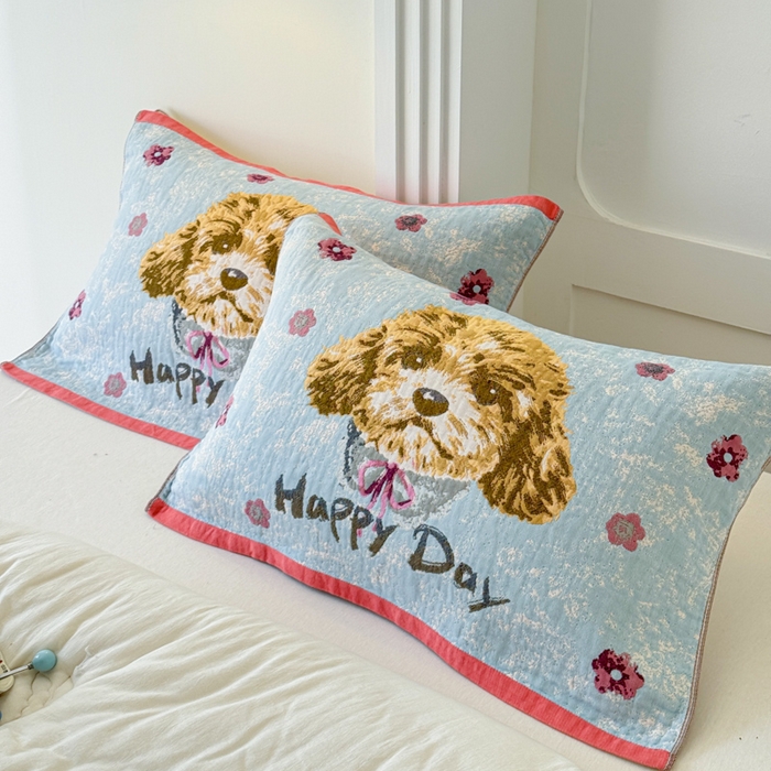 91家纺网 家纺一手货源 找家纺 乐家毛巾被（工厂自产自销） 2026新款全棉A类母婴级卡通软绵绵系列枕巾隔汗巾 萌宠happy