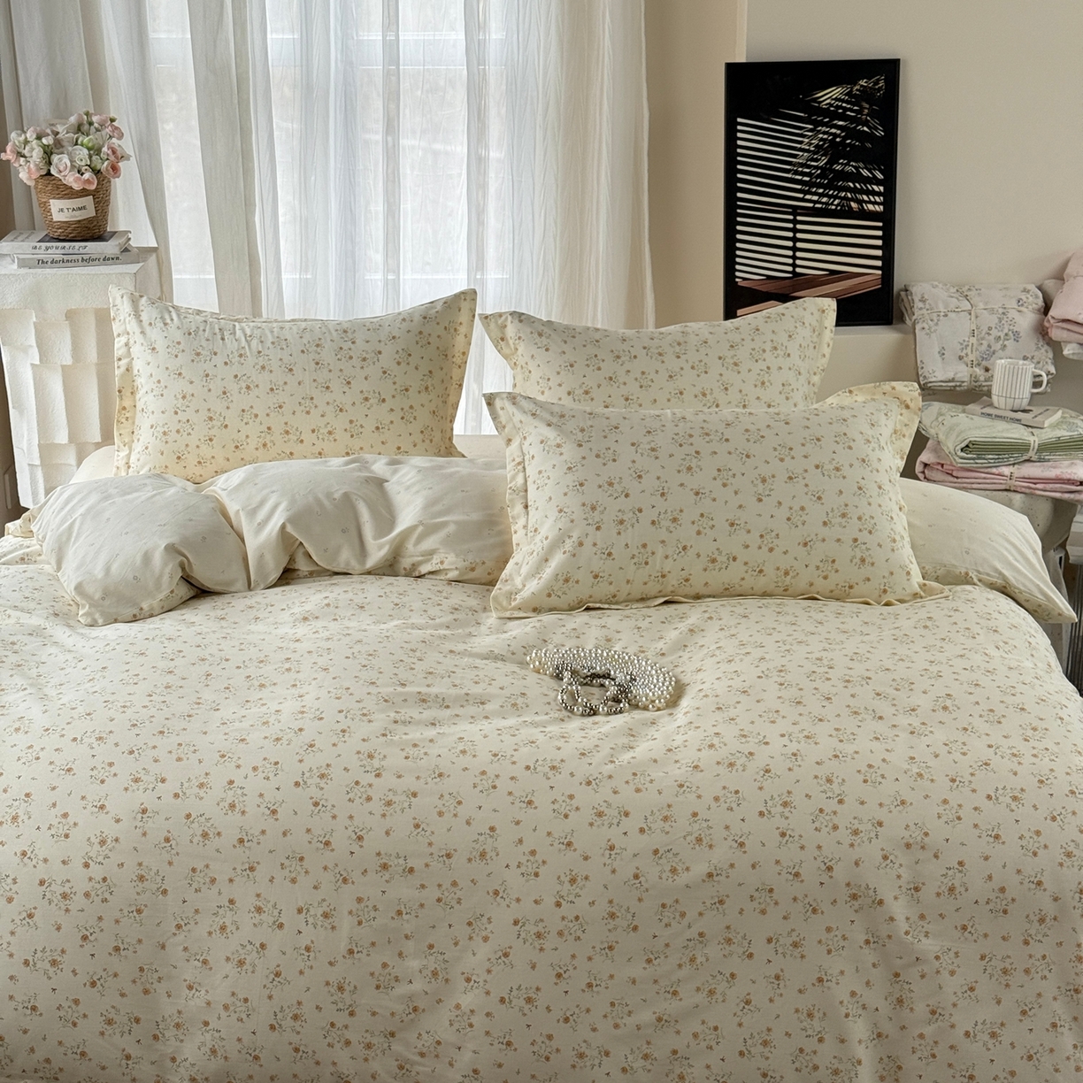 91家纺网 家纺一手货源 找家纺 美丽坊 2026新款跨境外贸爆款高支数高密度全棉纯棉四件套 微风花园