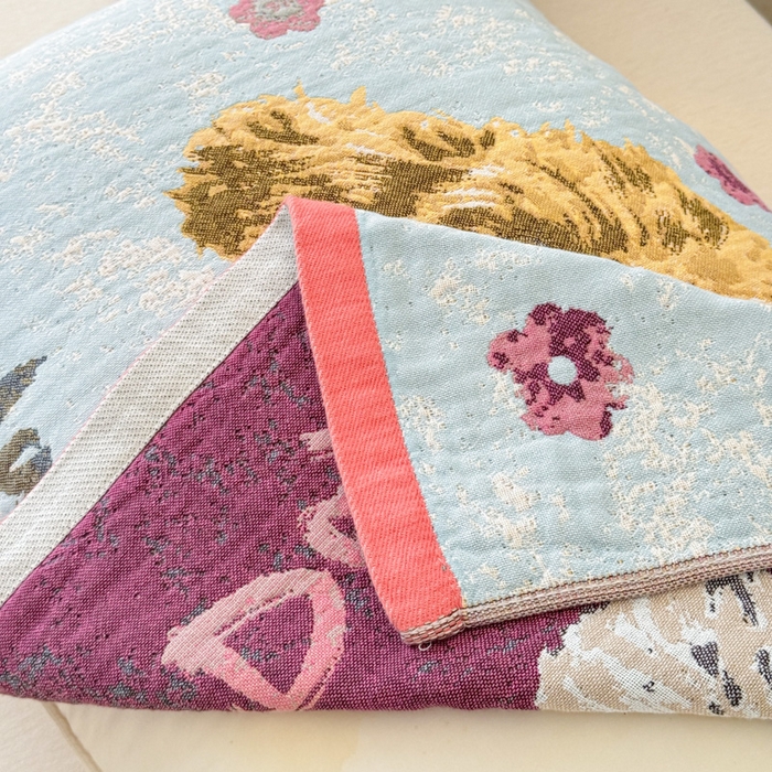 91家纺网 家纺一手货源 找家纺 乐家毛巾被（工厂自产自销） 2026新款全棉A类母婴级卡通软绵绵系列枕巾隔汗巾 萌宠happy