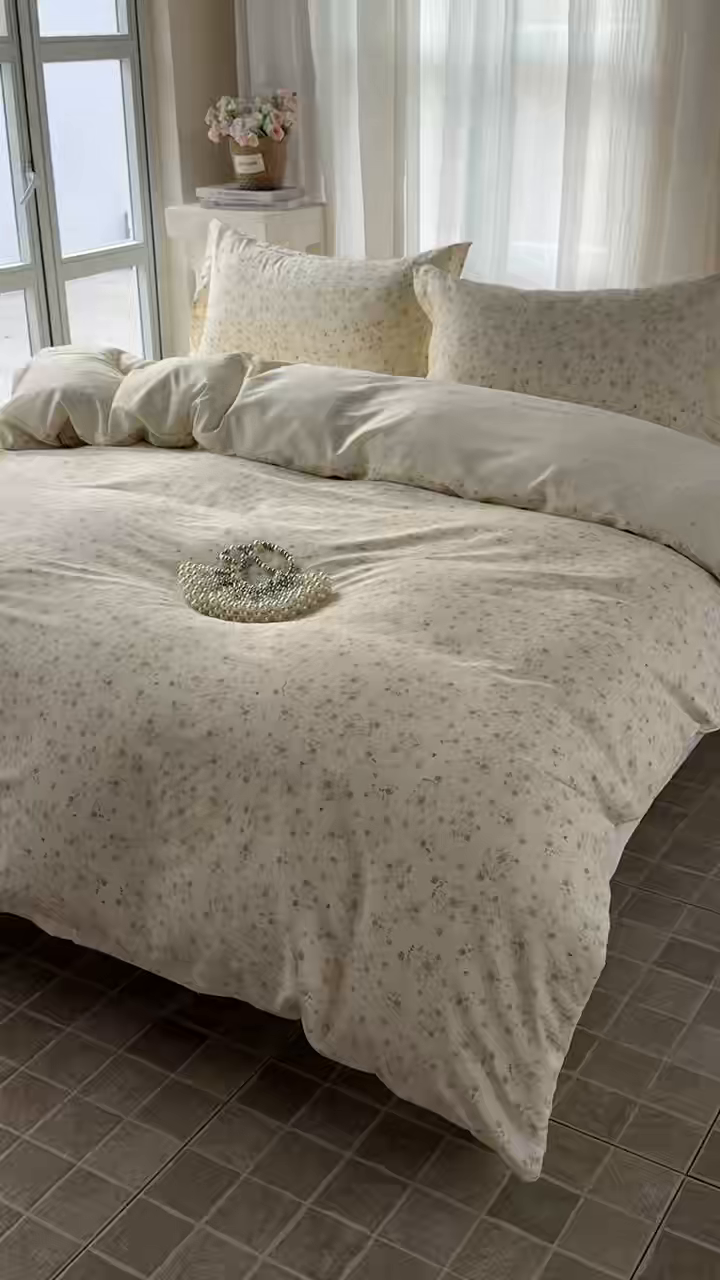 91家纺网 家纺一手货源 找家纺 美丽坊 2026新款跨境外贸爆款高支数高密度全棉纯棉四件套 微风花园