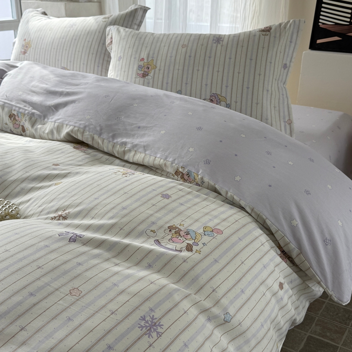 91家纺网 家纺一手货源 找家纺 美丽坊 2026新款跨境外贸爆款高支数高密度全棉纯棉四件套 星星木马