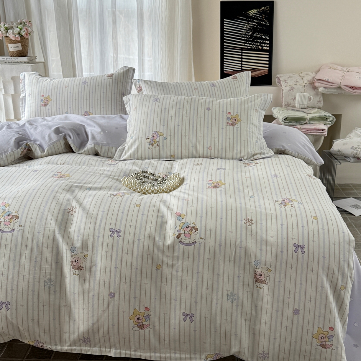 91家纺网 家纺一手货源 找家纺 美丽坊 2026新款跨境外贸爆款高支数高密度全棉纯棉四件套 星星木马