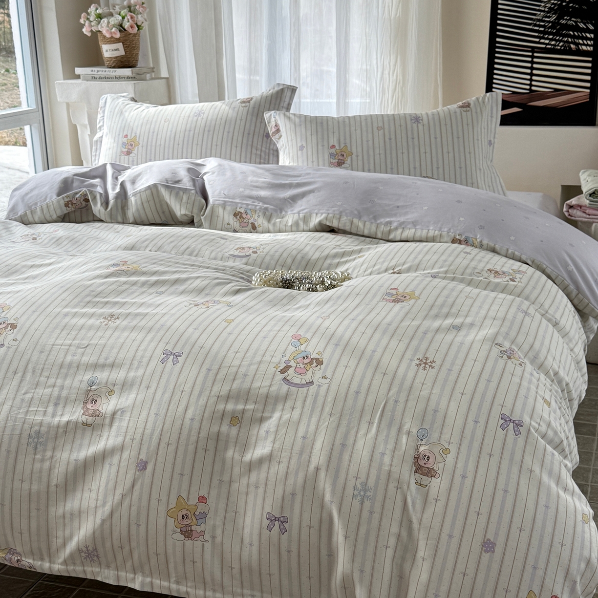 91家纺网 家纺一手货源 找家纺 美丽坊 2026新款跨境外贸爆款高支数高密度全棉纯棉四件套 星星木马