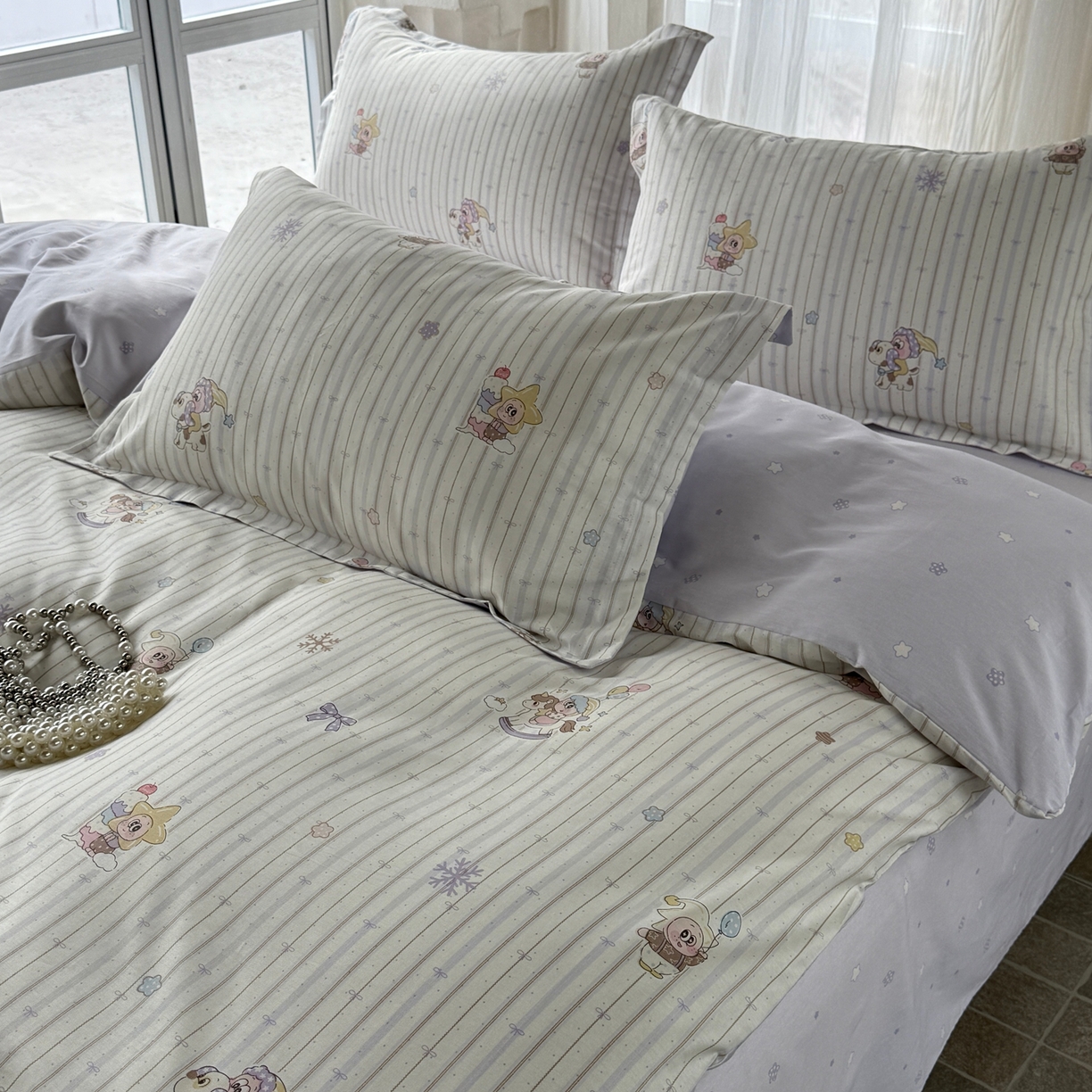 91家纺网 家纺一手货源 找家纺 美丽坊 2026新款跨境外贸爆款高支数高密度全棉纯棉四件套 星星木马