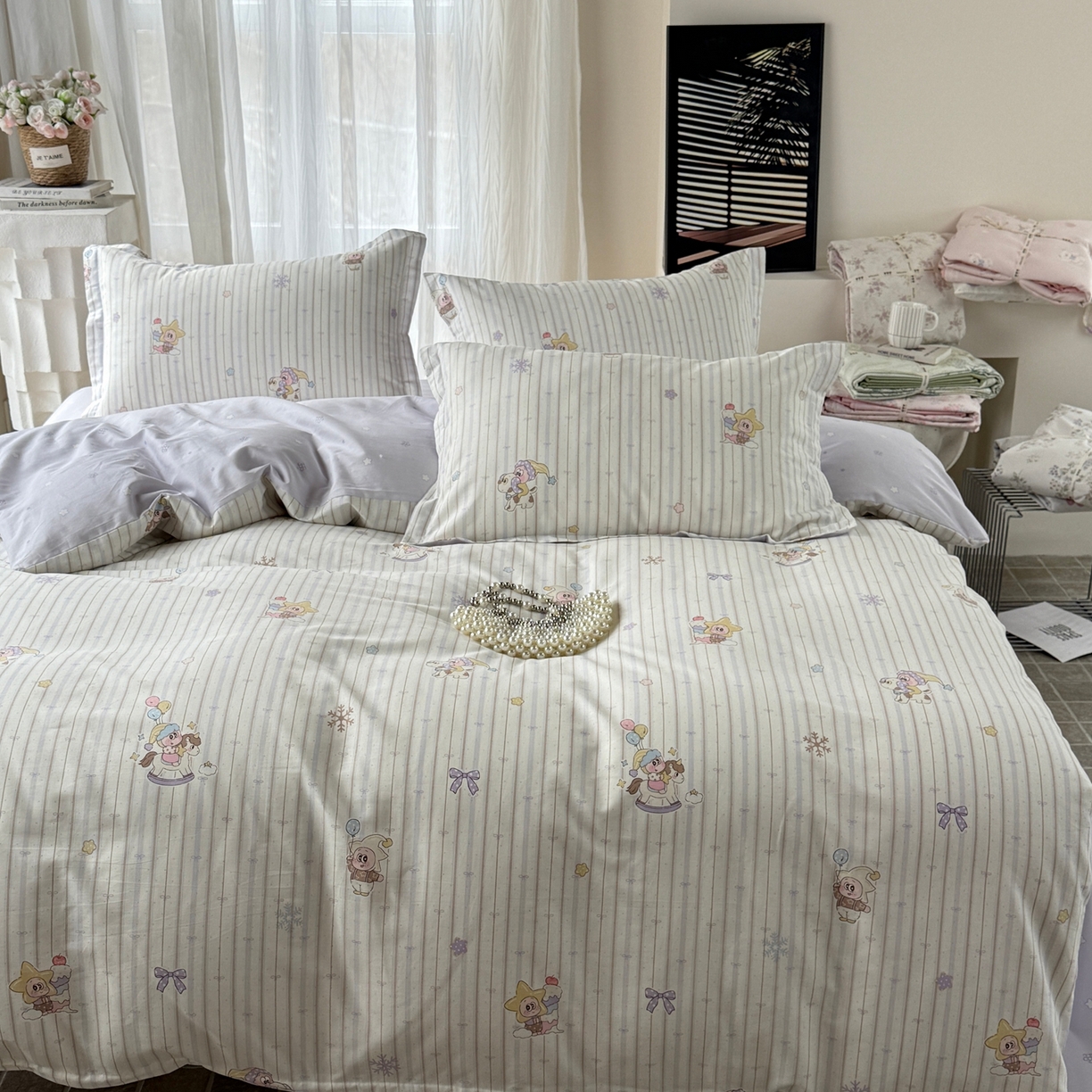 91家纺网 家纺一手货源 找家纺 美丽坊 2026新款跨境外贸爆款高支数高密度全棉纯棉四件套 星星木马