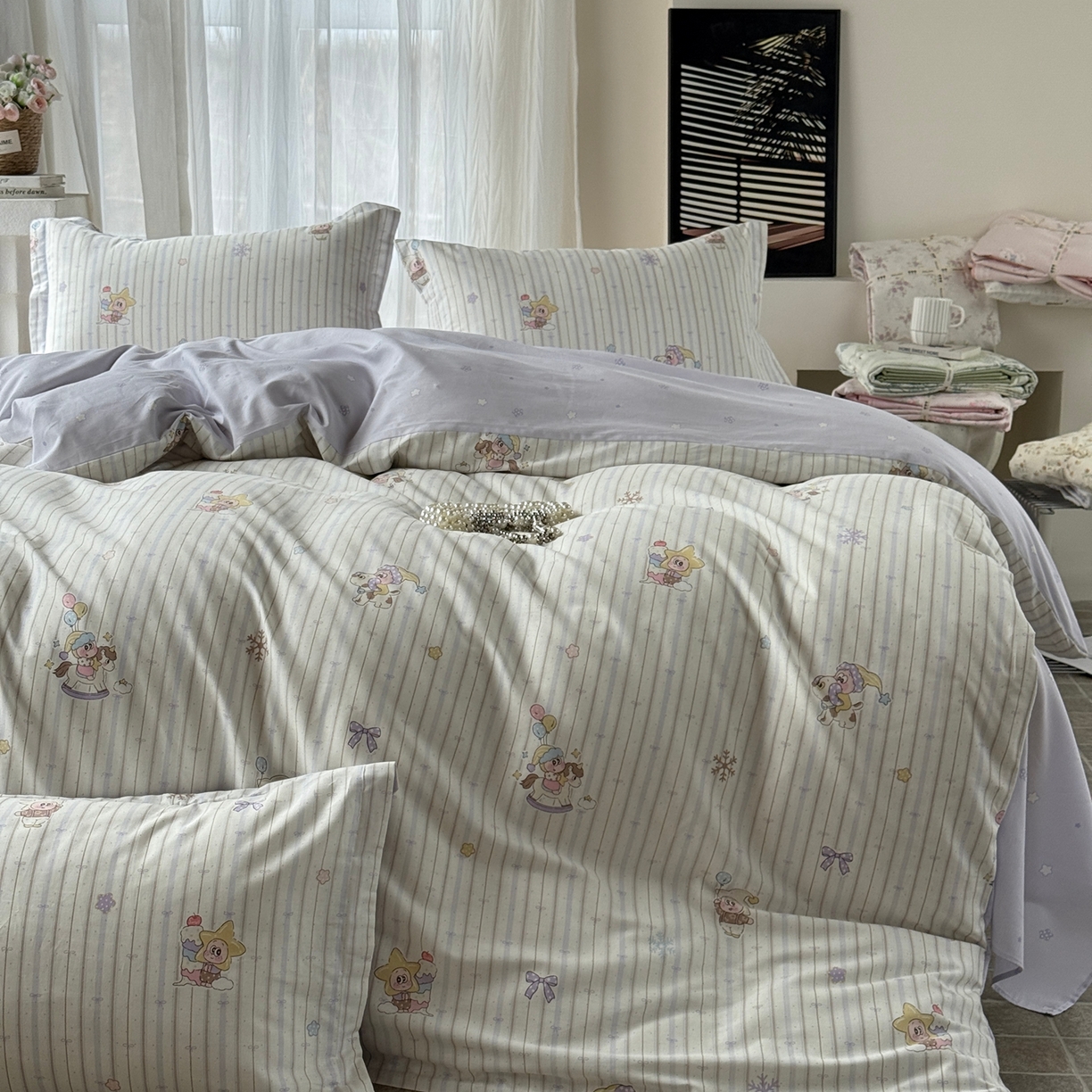 91家纺网 家纺一手货源 找家纺 美丽坊 2026新款跨境外贸爆款高支数高密度全棉纯棉四件套 星星木马