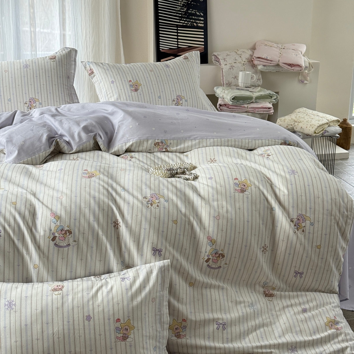 91家纺网 家纺一手货源 找家纺 美丽坊 2026新款跨境外贸爆款高支数高密度全棉纯棉四件套 星星木马