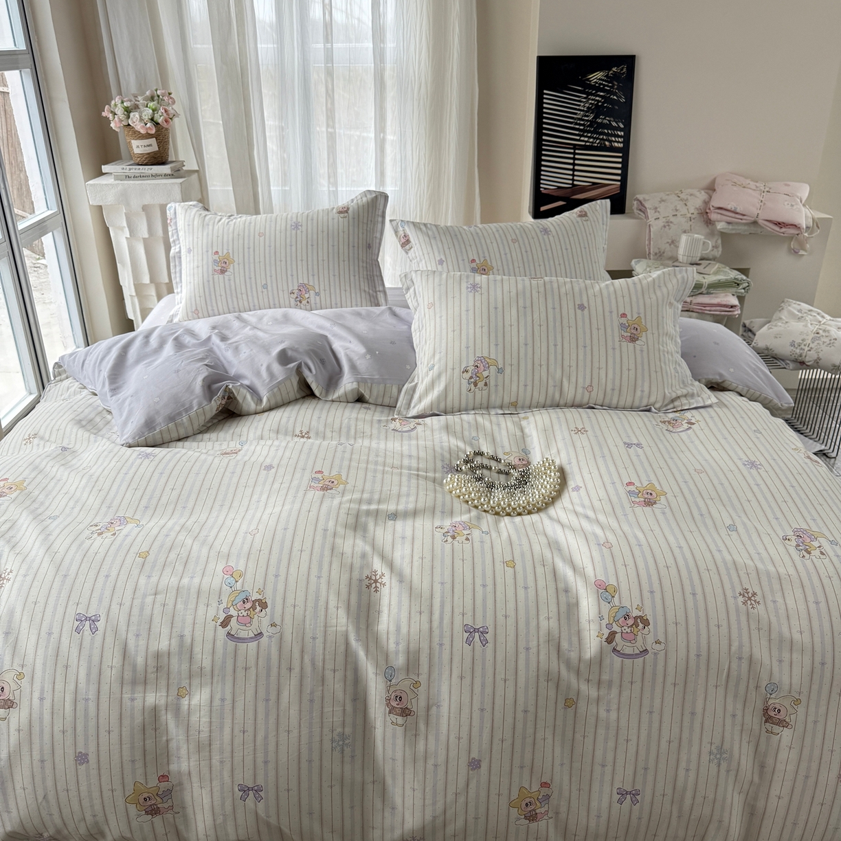 91家纺网 家纺一手货源 找家纺 美丽坊 2026新款跨境外贸爆款高支数高密度全棉纯棉四件套 星星木马