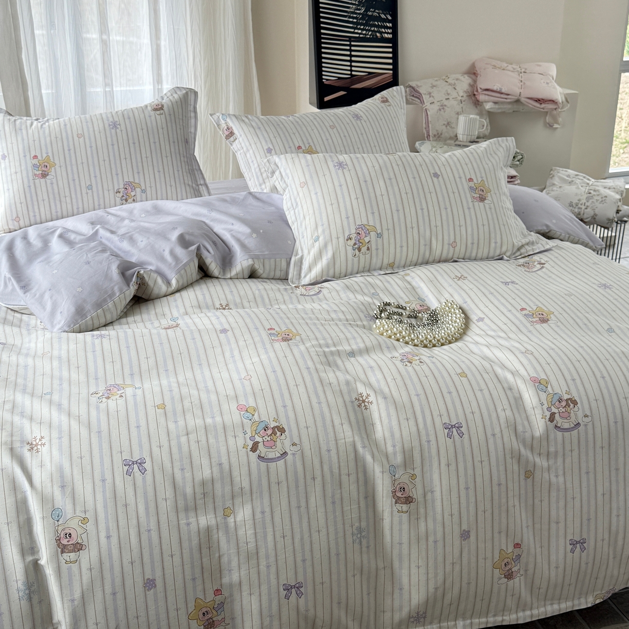 91家纺网 家纺一手货源 找家纺 美丽坊 2026新款跨境外贸爆款高支数高密度全棉纯棉四件套 星星木马