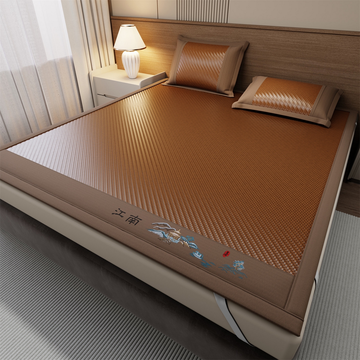 鑫姿席业 2026春夏新款江南-PE凉感席凉席席子 江南-咖