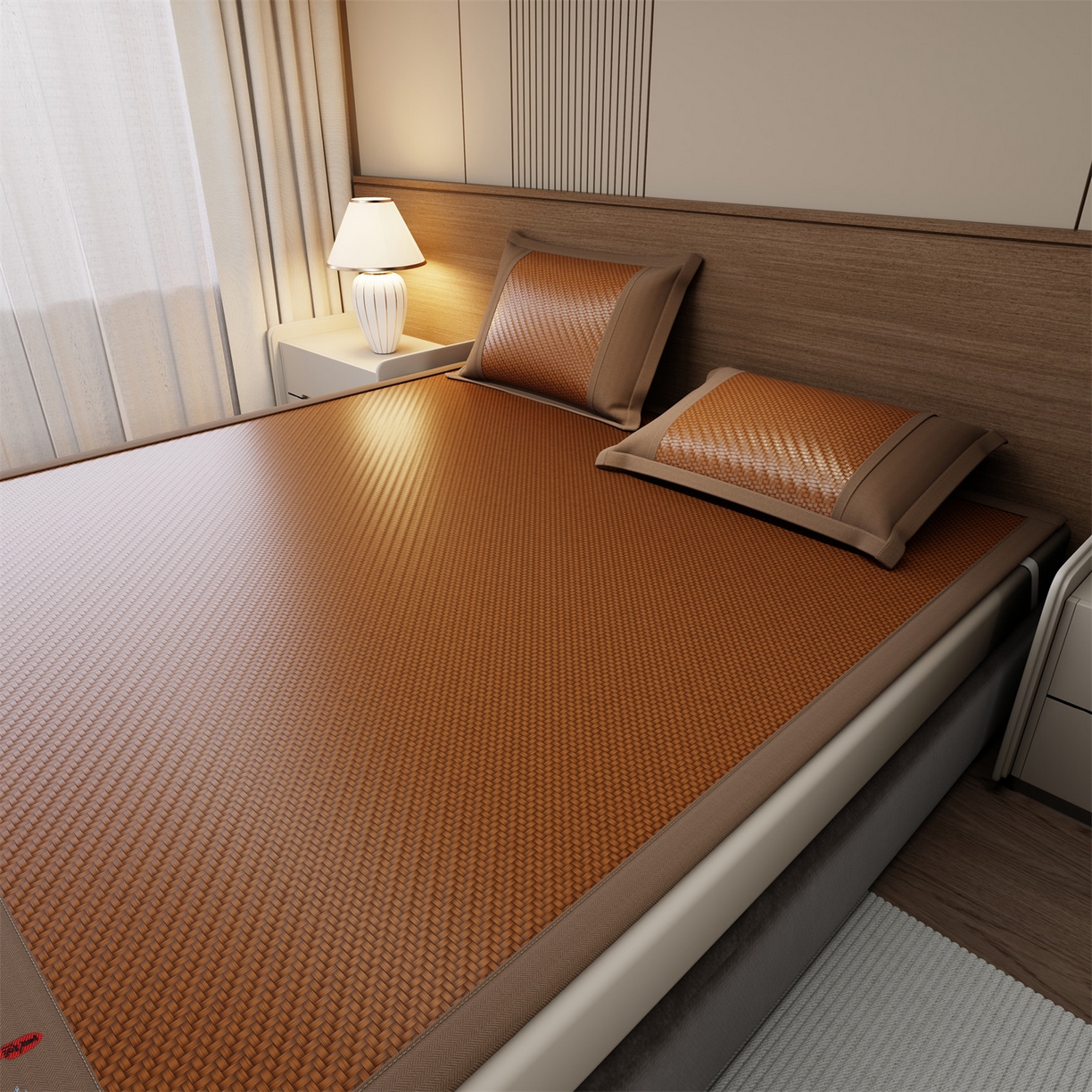 91家纺网 家纺一手货源 找家纺 鑫姿席业 2026春夏新款江南-PE凉感席凉席席子 江南-咖