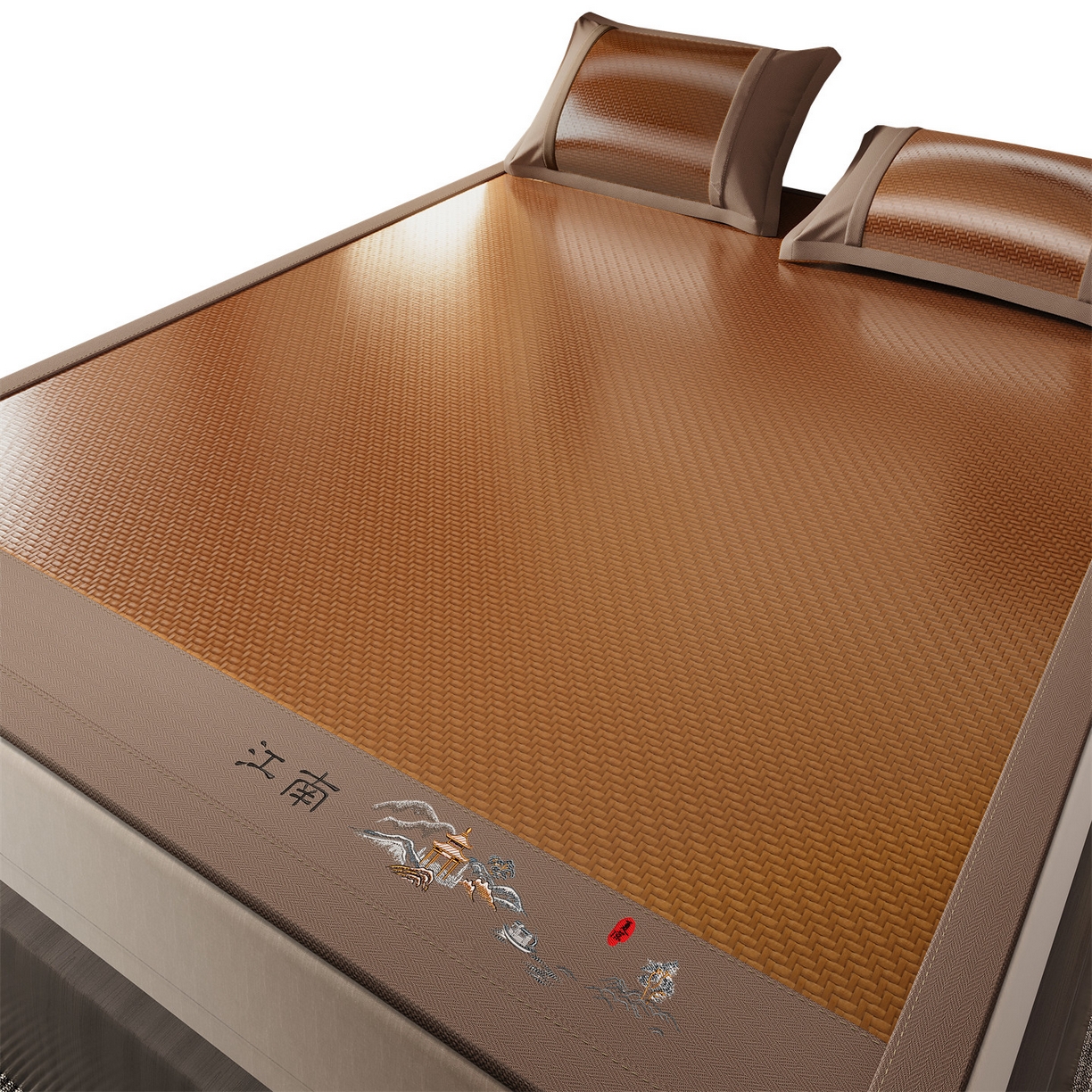 91家纺网 家纺一手货源 找家纺 鑫姿席业 2026春夏新款江南-PE凉感席凉席席子 江南-咖