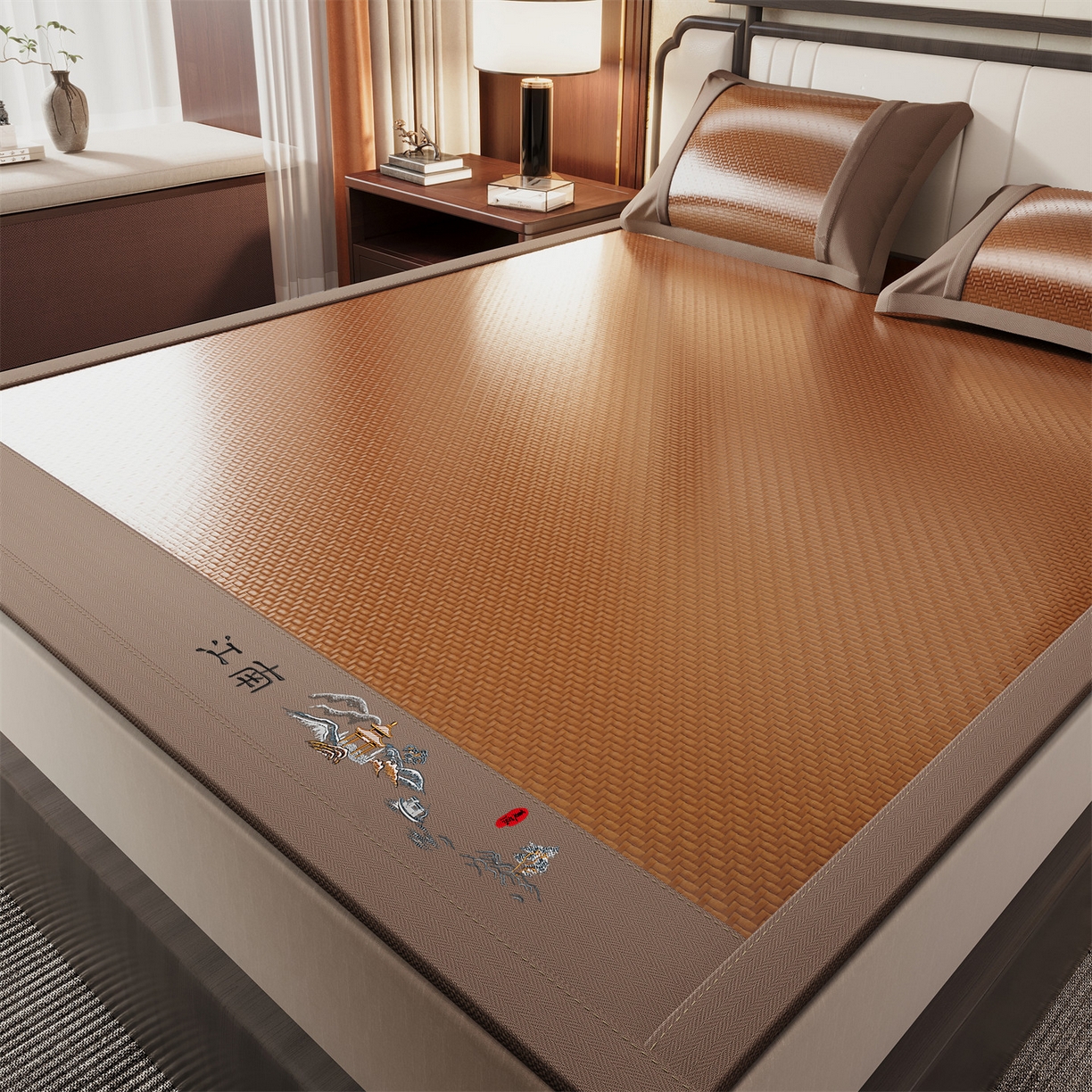 91家纺网 家纺一手货源 找家纺 鑫姿席业 2026春夏新款江南-PE凉感席凉席席子 江南-咖