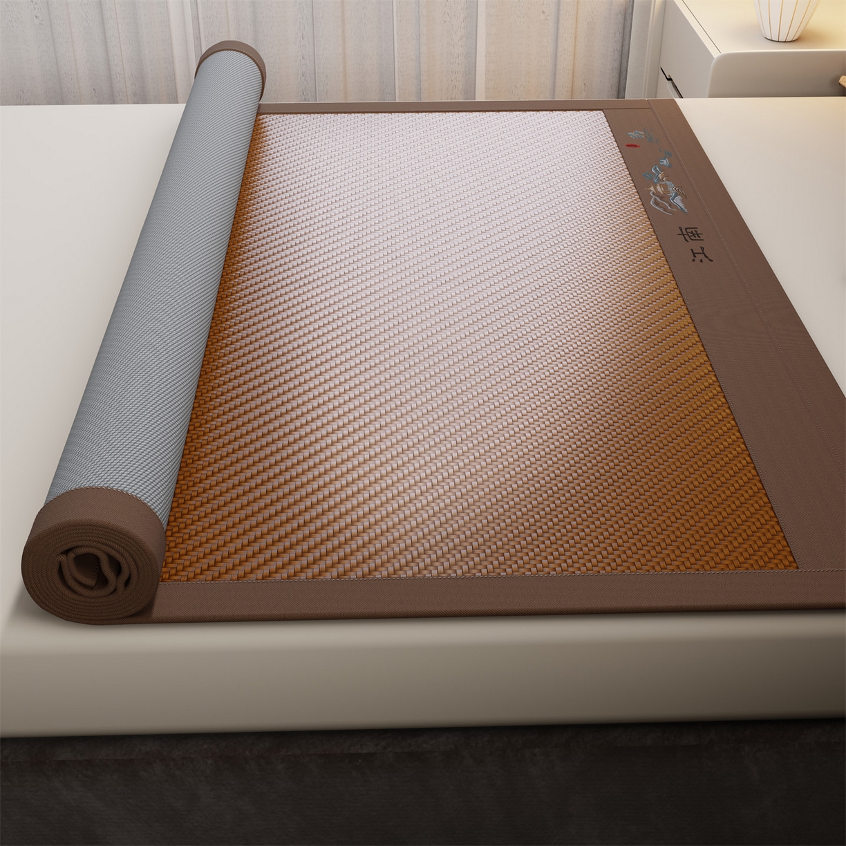 91家纺网 家纺一手货源 找家纺 鑫姿席业 2026春夏新款江南-PE凉感席凉席席子 江南-咖