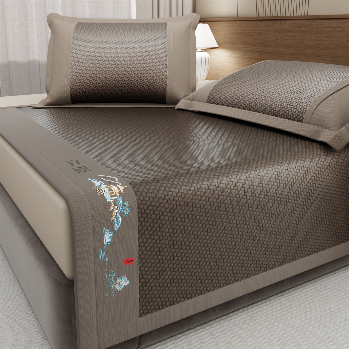 91家纺网 家纺一手货源 找家纺 鑫姿席业 2026春夏新款江南-PE凉感席凉席席子 江南-灰