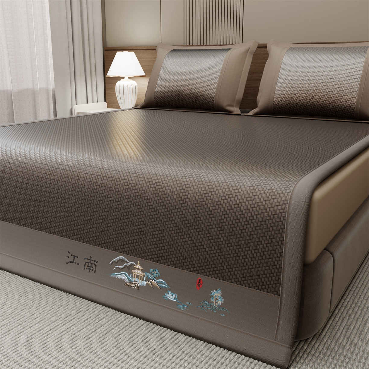 91家纺网 家纺一手货源 找家纺 鑫姿席业 2026春夏新款江南-PE凉感席凉席席子 江南-灰